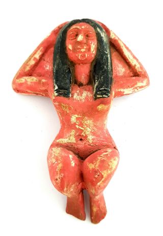 Very Rare Egyptian Antiques Queen Sculpture Isis Hathor Figurine Faience Amulet