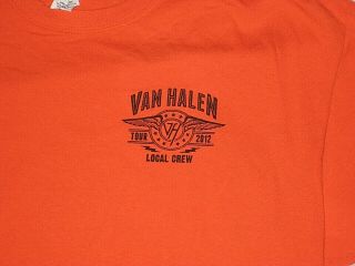 VAN HALEN 2012 Orange LOCAL CREW ROADIE XL Concert Tour T - Shirt RARE 2