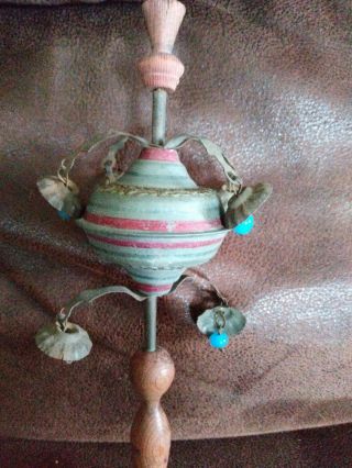 Rare Vintage Wood And Tin Baby Rattle