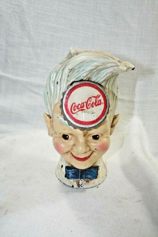 Antique Coca Cola Sprite Boy Cast Iron Piggy Bank Soda Head Advertising