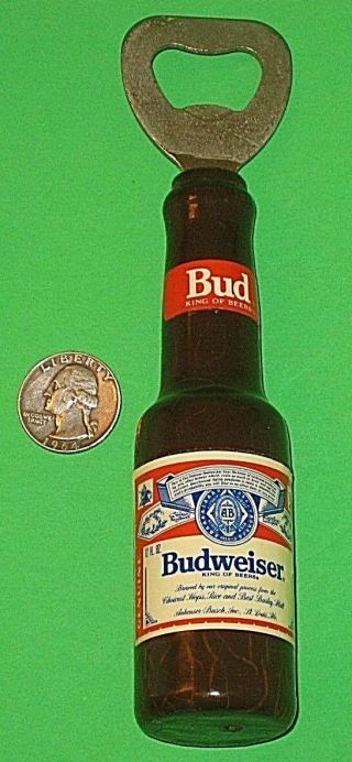 Vintage Budweiser Beer Bottle Shaped Bottle Opener The King Of Beers Figure Rare
