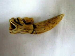 Antique Chinese Hand Carved Water Buffalo Bone Dragon Headed Tooth Pendant