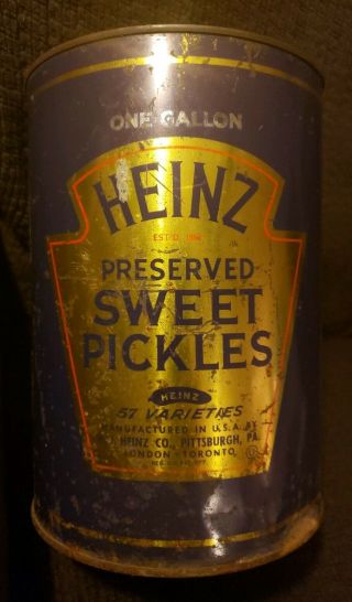 Vintage Heinz Preserved Sweet Pickles 1 Gallon Tin Circa 1930 