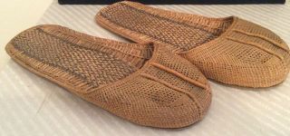 Rare Woven Straw Slippers Oriental Chinese Japanese Asian Shoes
