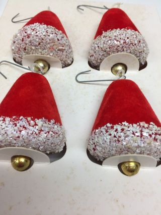 2 Boxes Of Rare Vintage Pyramid Red Flocked White Fleck Bell Ornaments
