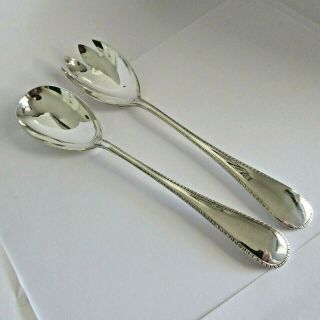 Vintage Silver Plate Epns Salad Serving Spoons Gleaming 8.  75 Inc Es