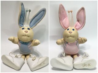 2 Cabbage Patch Pink & Blue Bunny Bees Xavier Roberts Rare Signed Shoes Bunnybee