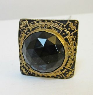 Antique Hatpin Faceted Black Glass Damascene