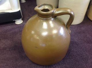 Antique Stoneware Crock Jug With Spout 1 - Gallon Salt Glazed Ceramic Pottery