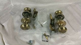Kwikset Smart Key Keyed Entry Door Knob Antique Brass Two Units Shping