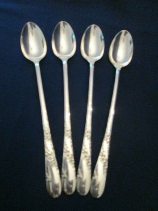 Set 4 Iced Tea Spoons Vintage Oneida Tudor Plate: Bridal Wreath Pattern: Lovely