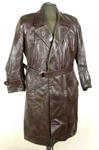 Ww2 Wwii German Army Luftwaffe Officer Brown Leather Field Coat Greatcoat Prym