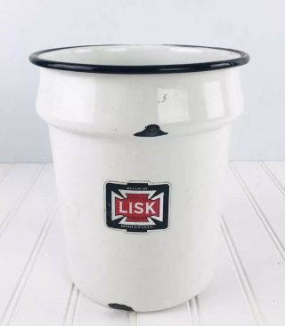 Vintage White Enamel Diaper Pail - Chamber Pot No Lid Handle - Lisk Co.