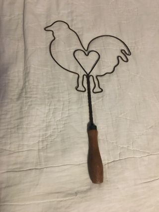 Vintage 20 " Handheld Rug Beater Rooster Chicken Wood Handle Farmhouse Decor