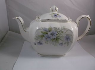 Vintage Sadler Cube Teapot Flowers Gold Trim Made In England Violets 3678 V Rare