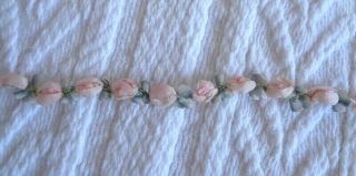 Rare Antique Victorian French Pink Silk Ombre Rosette Trim Fragment 5 " 10 Roses