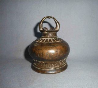 Antique India Top High Aged Bronze Ritual Temple Bell With Lotus Leaves