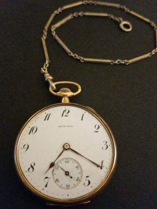 Antique E.  Howard Boston Pocket Watch And Chain - Missing Crystal