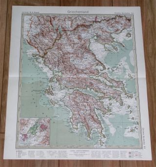 1927 Vintage Map Of Greece / Athens Thessaloniki