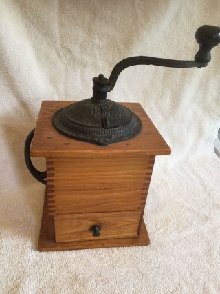 Antique Wood & Cast Iron Coffee Grinder Imperial Arcade Mfg Dovetailed Box