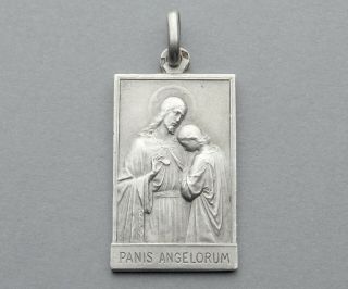 French,  Antique Religious Silver Pendant.  Jesus Christ,  Communion 1908.  Medal.