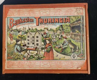 Antique German Architectural Toy Baukasten Thuringia,  Great Paper Lithograph