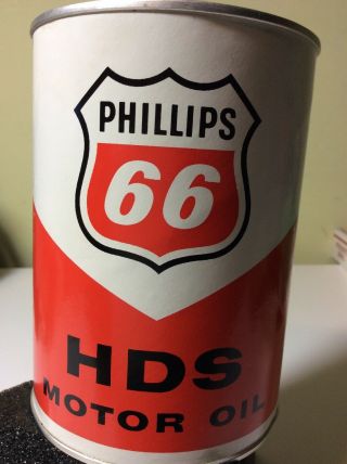 Vintage 1 Quart Phillips 66 Hds Motor Oil Can Full Sae 20 - 20w Cardboard Can Rare