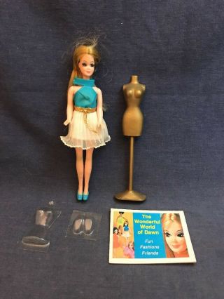 Vintage Topper Toy Dawn Doll 1969 Blue Dress,  Booklet Stand & Forms Rare Toy