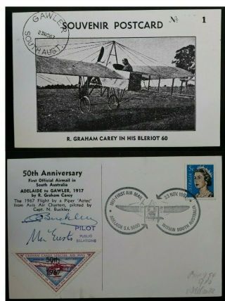 Rare 1967 Australia Souvenir Postcard Carey Flight Adelaide - Gawler No.  1 Of 500