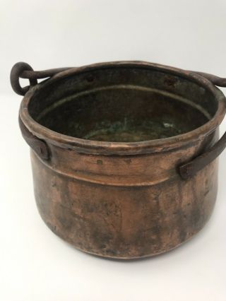 Rare Vintage Round Copper Pot With Handle 8 Inch Diameter 5.  5 " Deep