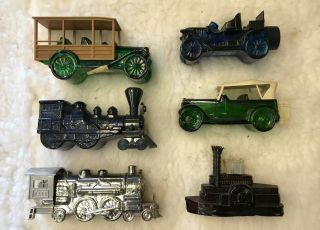 6 Rare Avon Cologne & After Shave Cologne Bottles Train Steamboat Antique Cars