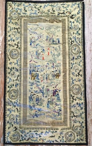 Antique Chinese Hand Embroidered Silk Robe Sleeve Bands Wall Hanging Embroidery