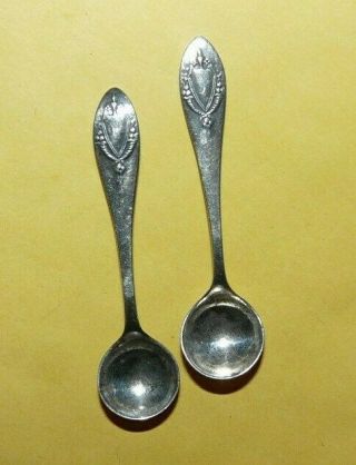 2 Vintage Antique Pair Sterling Silver Ornate Design 2 1/4 " Salt Spoon 