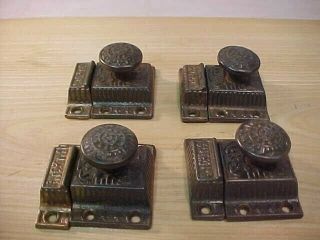 4 Antique Eastlake Victorian Cast Iron Cabinet Latches With Receivers