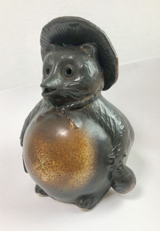 Japanese Vintage Pottery Tanuki Raccoon Dog Figurine Incense Burner Koro T26