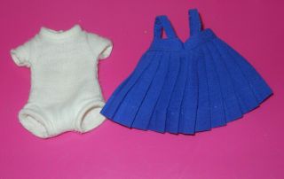 Vintage Madame Alexander - Kins White Body Suit And Blue Pleated Jumper Dress