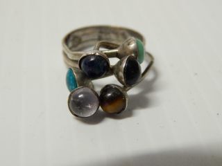 Exotic Mexico Antique Vintage Mexican Modernist Multistone Sterling Silver Ring