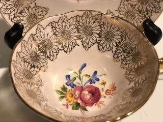 Taylor & Kent Teacup/ Saucer Set.  Baby Pink W/ Gold Daisies & Painted Flowers. 2