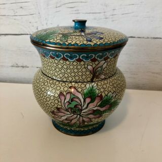 Vintage Chinese Cloisonne Brass Enamel Ginger Jar With Lid