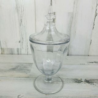 Vintage Clear Glass Apothecary Jar Ribbed Pattern Candy Jar Footed