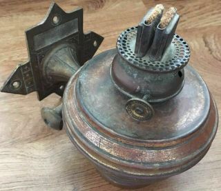 Antique Copper Kerosene Wall Lamp (dual Wick) W/adjustable Brass Ring,  Railroad?