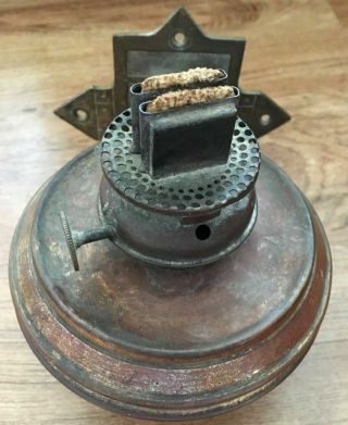 Antique Copper Kerosene Wall Lamp (dual wick) w/Adjustable Brass Ring,  Railroad? 2