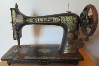 Antique Singer Cabinet Sewing Machine For Display Parts Repair Hand Crank