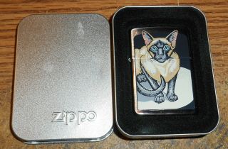 1995 Zippo Barrett Smythe Siamese Cat Full Size Lighter/nib/rare
