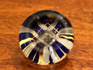 Lovely Antique Glass Button Kaleidoscope With Dimpled Top,  Blue Gold White