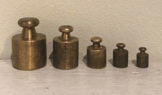 5 Brass Antique Scale Weights Grams