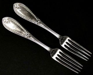 Pair Antique Tiffany Co Sterling Silver 925 " Ionic " 1860 John Polhamus 7 " Forks