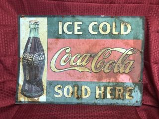 Rare Early Real Antique 1920 Ice Cold Coca Cola Here Sign