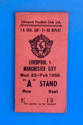 Rare 1956 F.  A.  Challenge Cup 5th Round Replay Football Ticket Seat Number 13