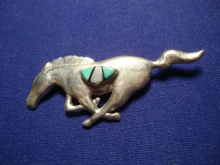 Rare Native American Zuni M Turquoise Horse Sterling Silver Brooch